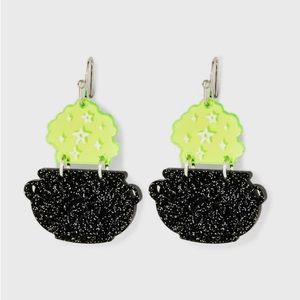 Halloween glitter witch pot cauldron drop earrings